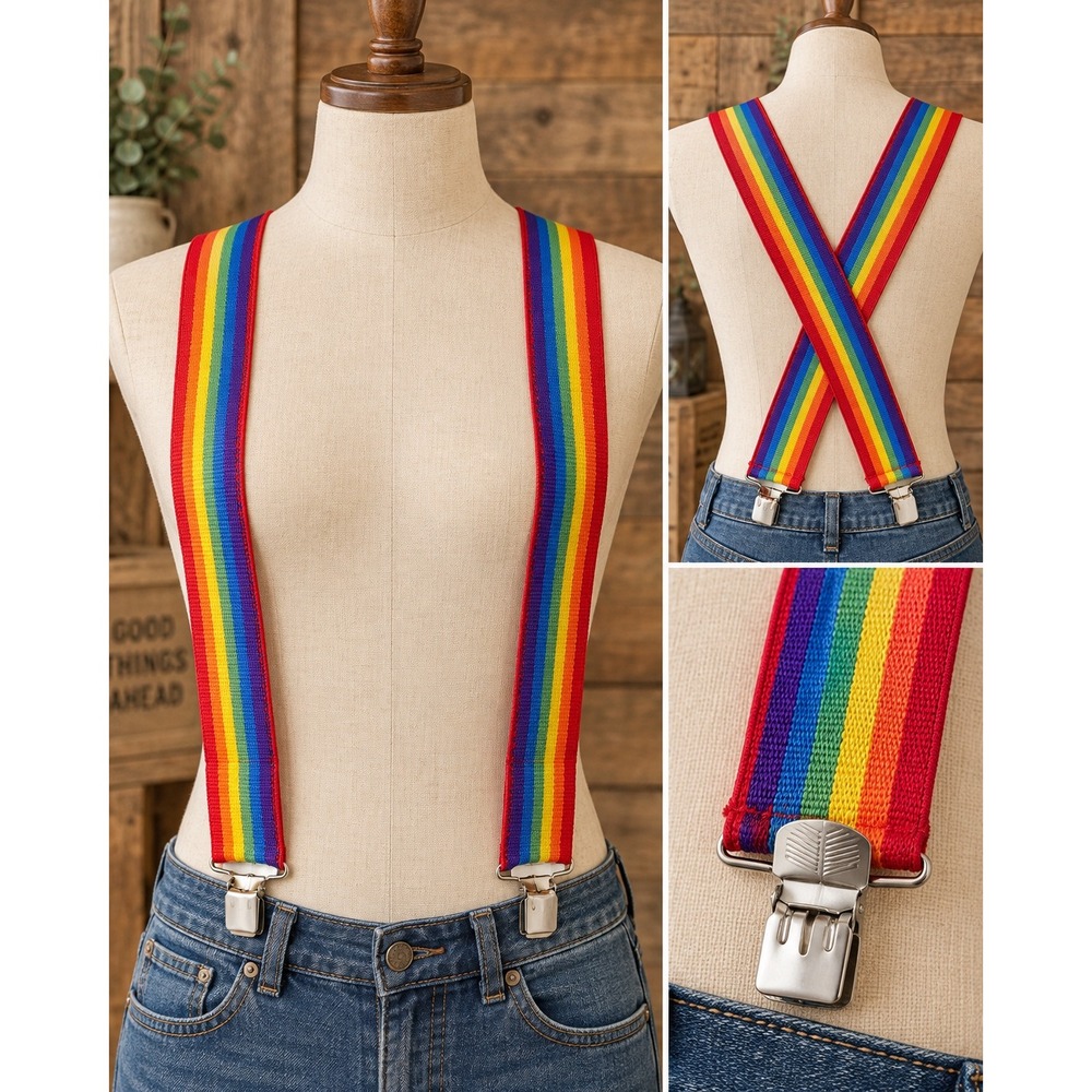 Rainbow Striped Suspenders Unisex Adjustable Elastic Y-Back Pride Accessories